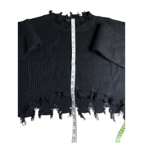 Windsor Knit Crop Black Sweater Fringe Sleeve Top Size Medium Boho - Picture 5 of 5